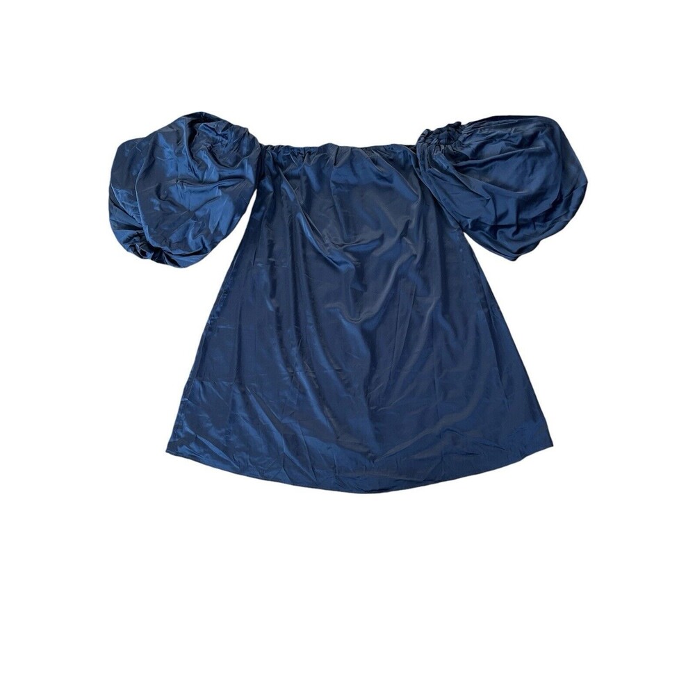 Alieva Puff Sleeve Satin Midi Dress Navy Blue Size Small NWT Party Dress - Picture 7 of 11
